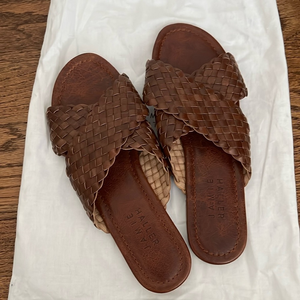 Jamie Haller Woven Strap Slides, size 41, Brown